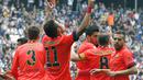 Selebrasi Neymar usai rubah skor 1-0 untuk Barcelona (REUTERS/Gustau Nacarino).