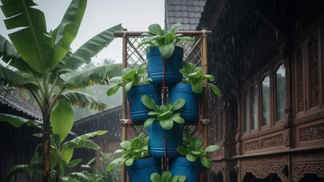 Desain Kebun Sayur Vertikultur Tanpa Tanah. AI