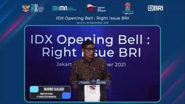 Dirut BEI Inarno Djajadi pada acara IDX Opening Bell: Rights Issue BRI, Rabu (29/9/2021) (Dok: tangkapan layar/Pipit R)