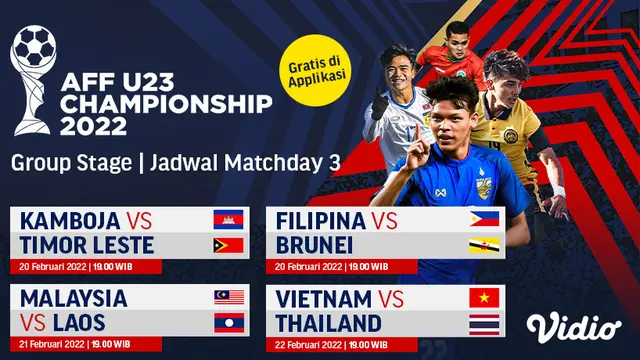 Link Live Streaming Piala AFF U-23 2022 di Vidio, 21-22 Februari 2022