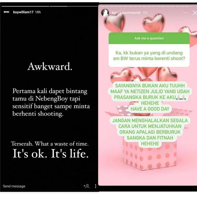 Kartika Putri Buka Suara Disebut sebagai Artis yang Disindir Boy William di Instagram Story