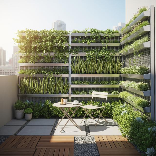 Desain Teras Kecil dengan Taman Vertikal