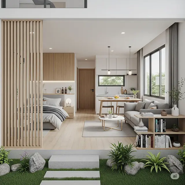 Open Plan dengan Taman Kecil