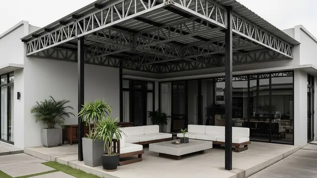 Desain Teras Rumah Atap Baja Ringan (AI)