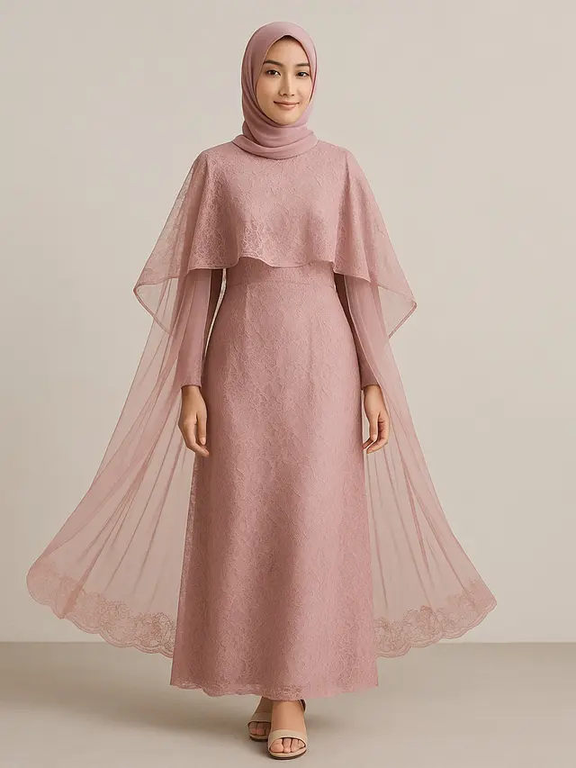 Model Gamis Brokat Warna Dusty Pink/ Ilustrasi gambar oleh AI