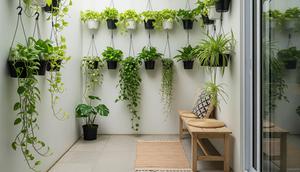 Kebun Mini Tanaman Hias Daun dengan Pot Gantung/Kebun Mini Teras Rumah dengan Pot Gantung Hemat (Sumber: gemini.com)