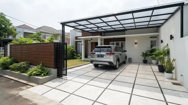 Ide Lantai Carport dengan Kanopi Transparan