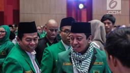 Ketua Umum PPP M. Romahurmuziy menghadiri Rapat Pimpinan Nasional (Rapimnas) IV dan Workshop Nasional Anggota DPRD PPP di Jakarta, Selasa (26/2). Kegiatan Rapimnas tersebut dilaksanakan pada 26-28 Februari 2019. (Liputan6.com/Faizal Fanani)