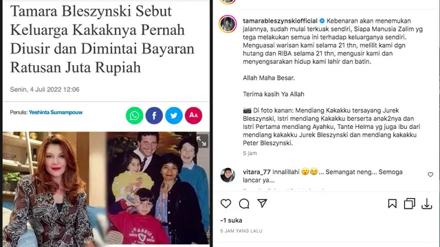 Soal Kasus Warisan Mendiang Ayahnya, Tamara Bleszynski: Kebenaran Akan Menemukan Jalannya
