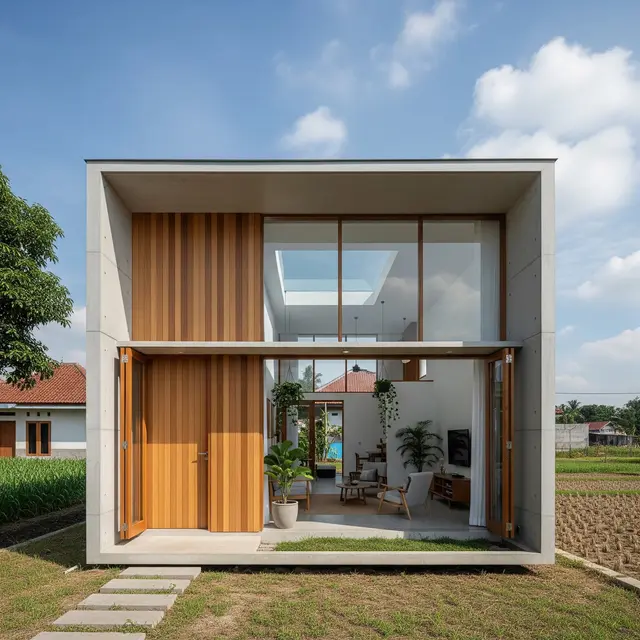 Rumah Minimalis 1 Lantai Atap Datar di Desa (Gemini AI)