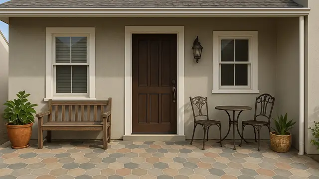 Model Teras Rumah Subsidi Tipe 36 Dengan Lantai Motif Geometris/Ilustrasi AI