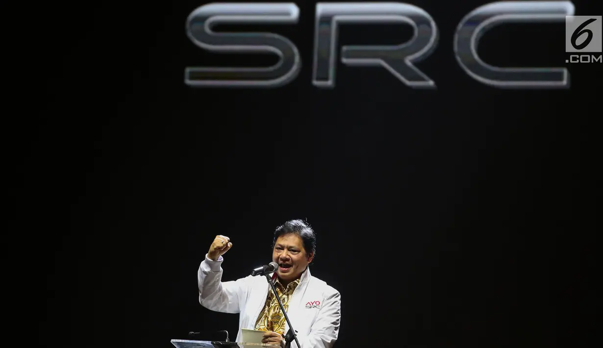 Menteri Perindustrian Airlangga Hartarto memberikan sambutan pada peluncuran aplikasi Ayo SRC Pesta Retail Nasional di Serpong, Tangerang Selatan, Kamis (22/11). SRC merupakan Sampoerna Retail Community. (Liputan6.com/HO/Ading)