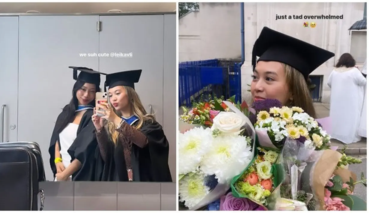Dapat banyak bucket bunga dari sahabat, ucapan selamat atas kelulusan Ziankha dari Universitas Queen Mary, London, Inggris ramai diucapkan para sahabatnya. Dalam momen kelulusan ini, Ziankha tampil cantik dan memesona dalam balutan kebaya warna cokelat yang senada dengan sang bunda. Rambut yang digerai semakin pancarkan pesona gadis berusia 23 tahun ini. (Liputan6.com/IG/@ziankhaamorette)