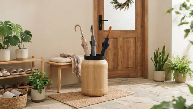 Tempat Payung Motif Kayu yang Hangat untuk Rumah Bergaya Japandi (AI Generated)