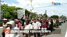 Korban gempa di Kecamatan Batukliang dan  Pringgarata, Lombok Tengah berunjuk rasa tuntut realisasi rumah hunian.