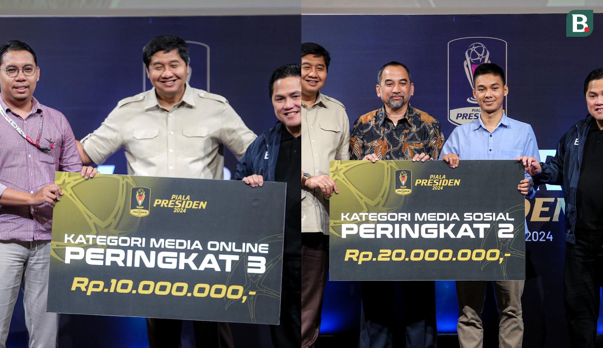 Jurnalis Bola.com dan video editor Bola.net mendapatkan penghargaan Lomba Karya Jurnalistik Piala Presiden 2024 dalam acara Malam Apresiasi Piala Presiden 2024 yang berlangsung di SCTV Tower, Senayan, Kamis (19/12/2024). (Bola.com/Bagaskara Lazuardi)