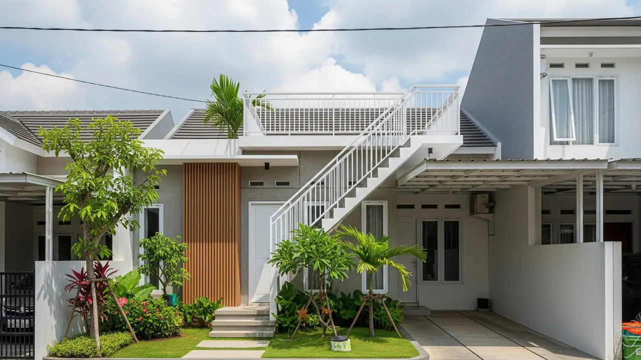 9 Contoh Rumah Type 45 dengan Rooftop dan Taman Samping Kecil, Hunian Modern