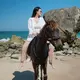 Aaliyah Massaid berkuda di Pantai Nihiwatu. (instagram.com/aaliyah.massaid)
