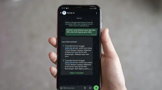 PT Monly Aplikasi Finansial resmi meluncurkan Monly, kecerdasan buatan (AI) untuk pencatatan transaksi lewat WhatsApp. (Dok: Monly)