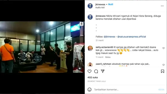 Beredar Video Seorang Wanita Diduga Nikita Mirzani Ngamuk dan Teriak-Teriak di Kejari Serang
