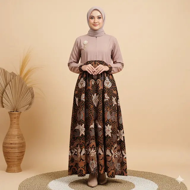 Model Gamis Batik Kombinasi Modern (Foto: Gemini)