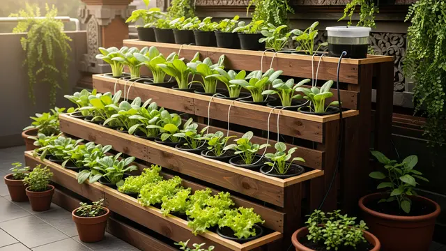 Kebun Mini Sayuran Daun dengan Pengairan Otomatis Tanpa Listrik