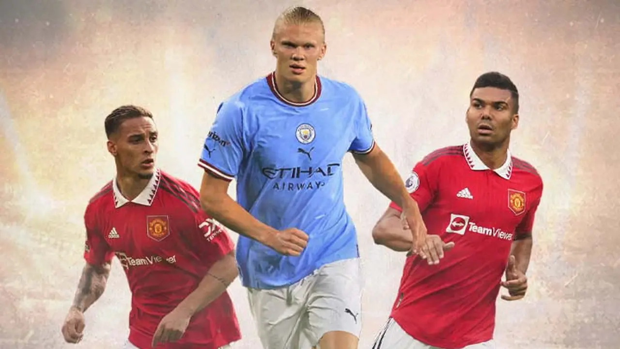 Ilustrasi - Erling Haaland Dikelilingi Antony dan Casemiro