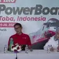 Menpaekraf Sandiaga Uno di F1 Powerboat Danau Toba 2023.&nbsp; (Liputan6.com/Henry)