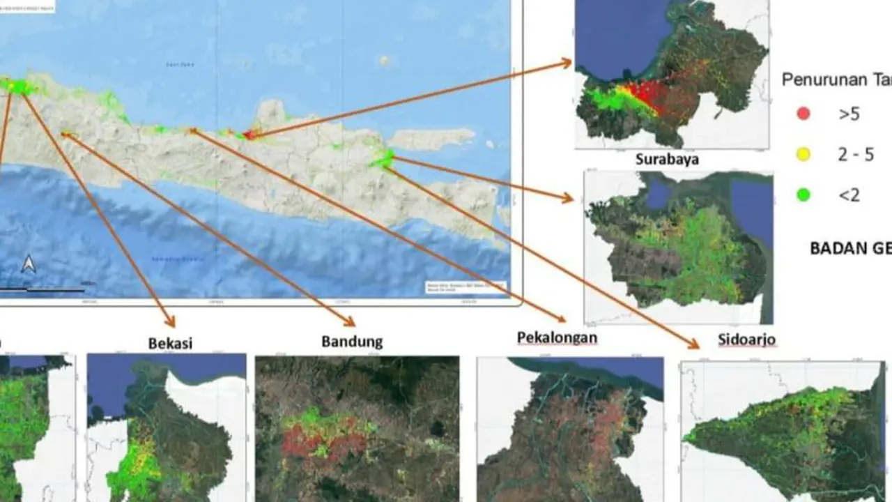 Badan Geologi mencatat sejumlah kota besar di Pulau Jawa mengalami penurunan muka tanah lebih dari lima sentimeter per tahun. (Dok Badan Geologi)