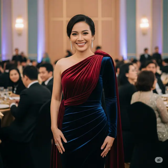 Velvet One Shoulder dengan Drapery