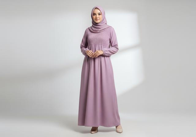Gamis Kerut Dada Minimalis/Ide Model Gamis Simple untuk Kelompok Pengajian (Sumber: gemini.com)