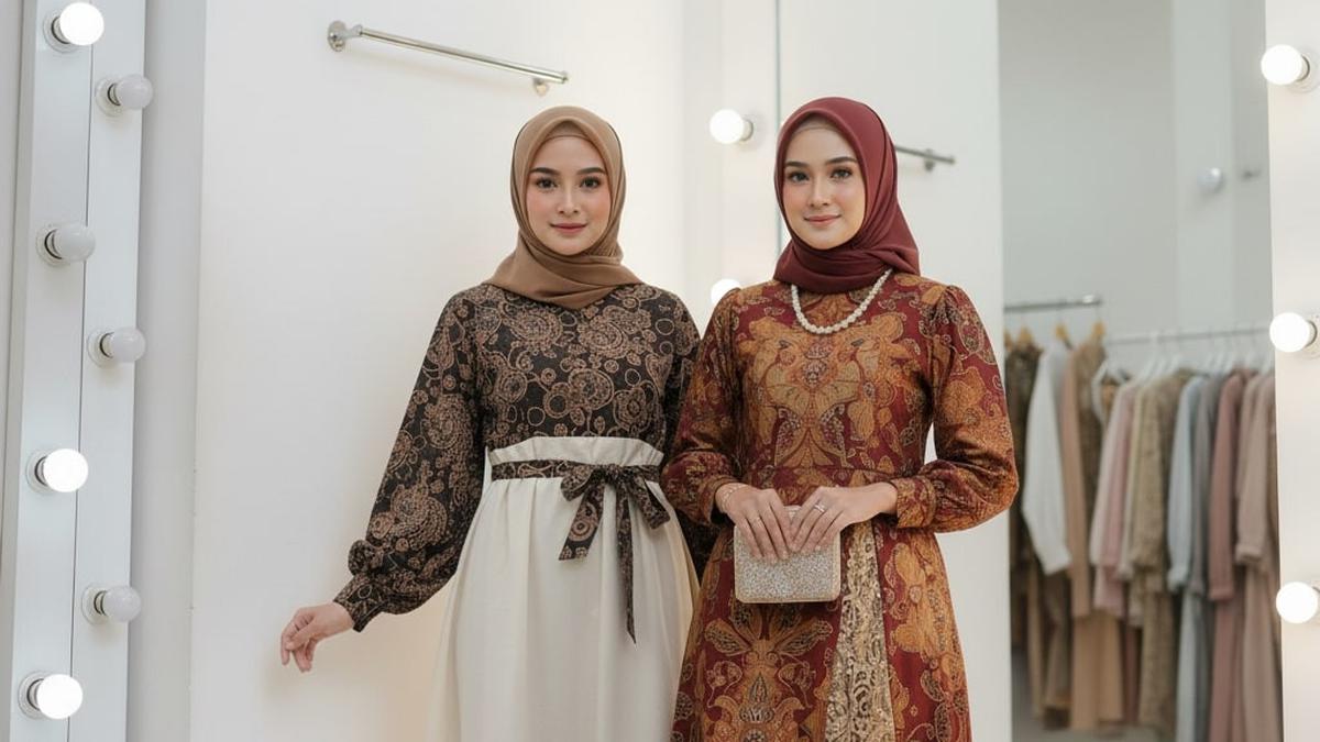 10 Rekomendasi Gamis Batik Syar’i Lengan Bishop Paduan Warna Earthy Tone Tren 2025