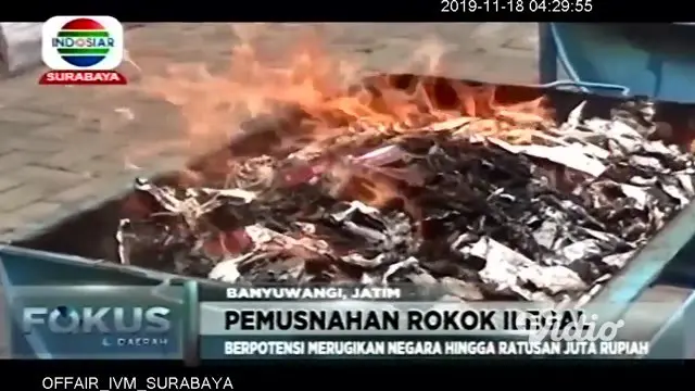 Sebanyak 464 ribu lebih batang rokok ilegal senilai Rp. 330 juta lebih, dimusnahkan petugas Bea Cukai Banyuwangi, Jawa Timur. Rokok-rokok ilegal tersebut merupakan hasil penindakan sejak bulan Januari hingga Agustus 2019 di berbagai kecamatan di Bany...