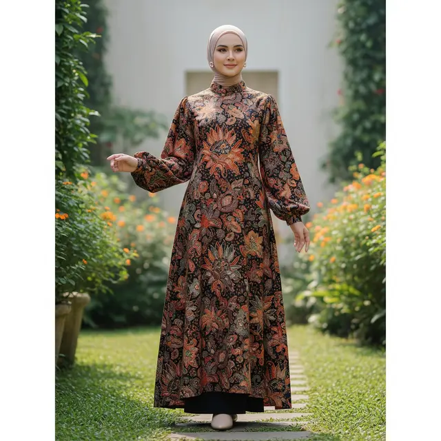 9 Model Dress Batik Lengan Bishop, Tren Busana Anggun di 2025