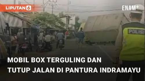 VIDEO: Viral Mobil Box Terguling dan Tutup Jalan di Jalan Pantura Indramayu