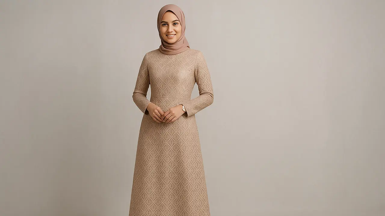 7 Gamis Brokat Warna Nude yang Sedang Tren di 2025,Tampilan Elegan dan Memukau