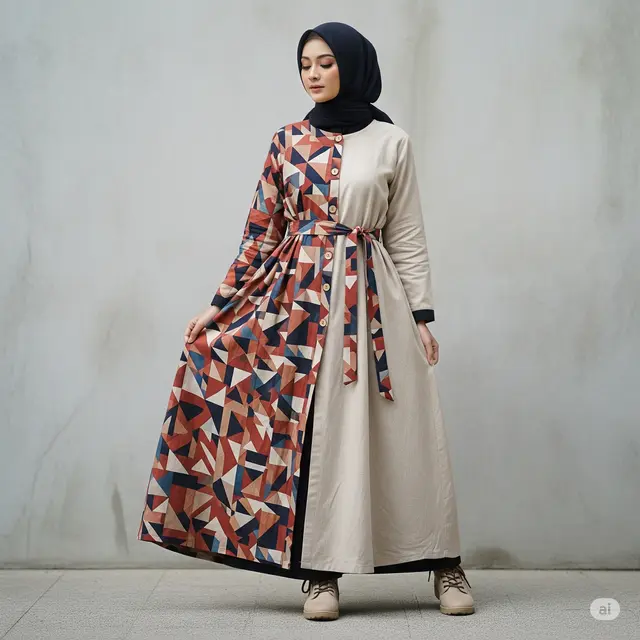 Model Gamis Dua Motif (Image by GeminiAI)