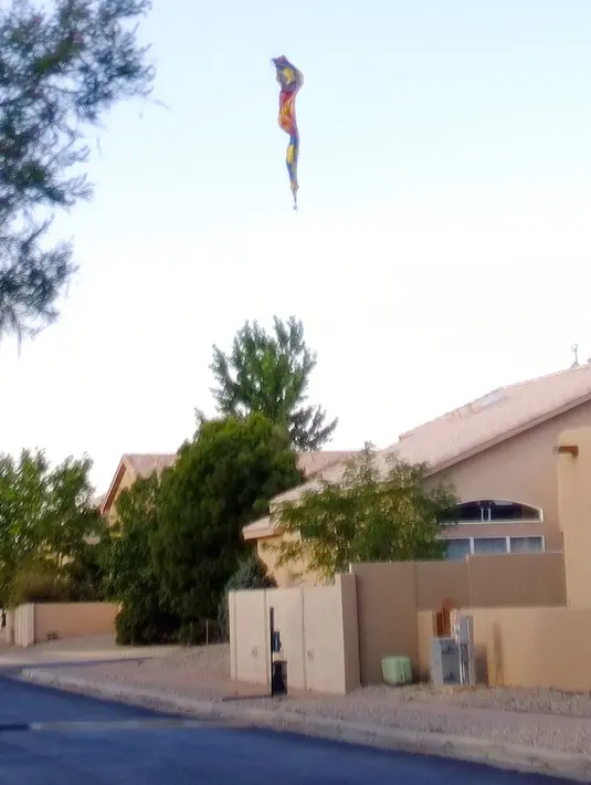 Payung balon udara jatuh dari langit di Albuquerque, New Mexico, Amerika Serikat, Sabtu (26/6/2021). Administrasi Penerbangan Federal (FAA) mengatakan keranjang itu jatuh di jalan dari ketinggian sekitar 30 meter, sebelum terbakar. (Adolphe Pierre-Louis/The Albuquerque Journal via AP)