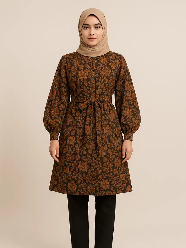Model Tunik Batik Longgar Lengan Bishop