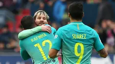 Barcelona meraih kemenangan 3-0 atas Osasuna dalam lanjutan La Liga di Stadion Reyno de Navaraa, Osasuna, Sabtu (10/12/2016). (AFP/Cesar Manso)