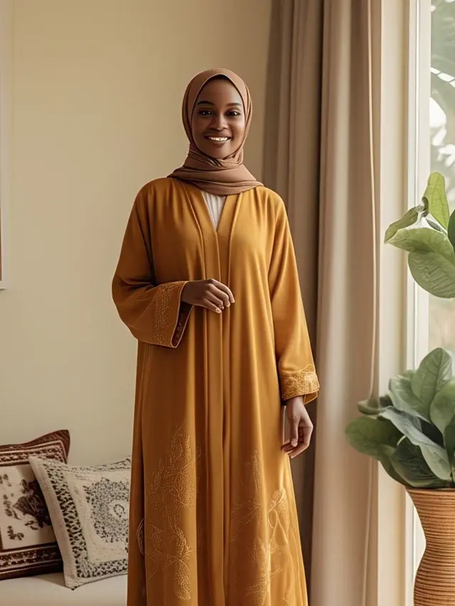 Gamis A-line Warna Mustard atau Terracotta