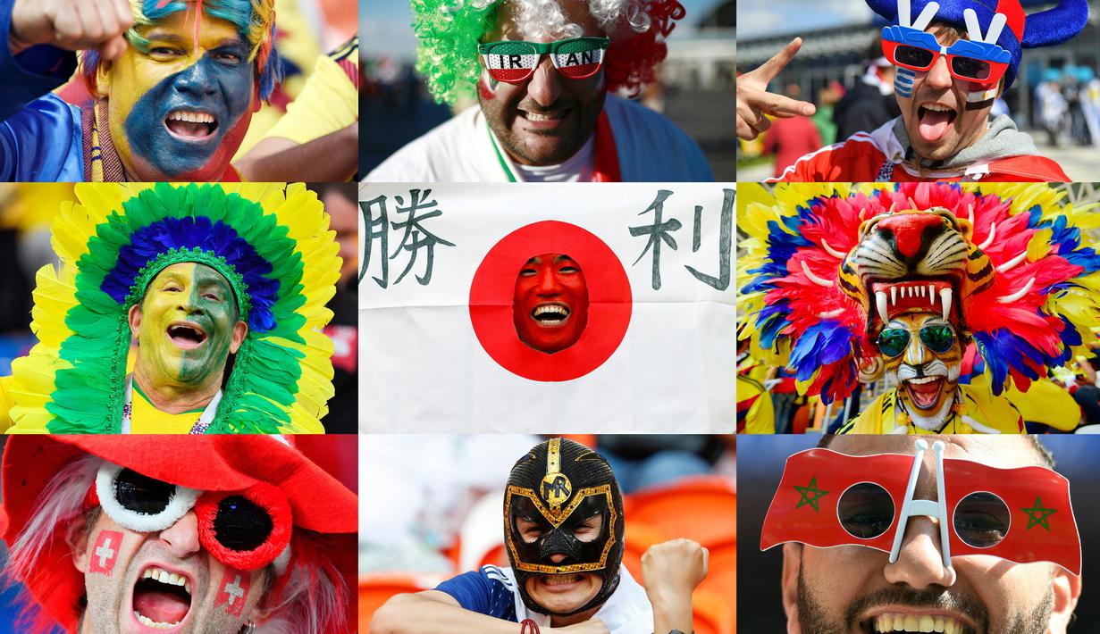 Piala Dunia 2018 tidak hanya menyajikan pertandingan seru tetapi juga menampilkan warna-warni indahnya keberagaman. Berikut beragamnya suporter yang turut meramaikan Piala Dunia 2018. (Kolase foto-foto dari AFP)