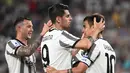 <p>Penyerang Juventus, Alvaro Morata (kiri) berselebrasi dengan rekannya Paulo Dybala usai mencetak gol ke gawang Lazio pada pertandingan lanjutan Liga Serie A Italia di &ldquo;Stadion Allianz&rdquo; di Turin, Selasa (17/5/2022). Dengan hasil imbang ini, Juventus berada di posisi ke empat klasemen dengan 70 poin dan Lazio berada peringkat lima dengan 63 poin. (AFP/MARCO BERTORELLO)</p>