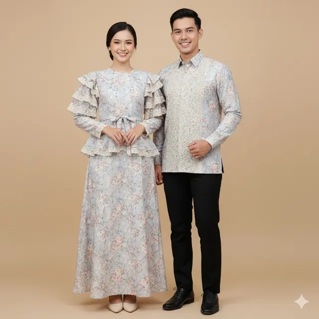 Model Gamis Batik Couple Brokat Elegan Keluarga Besar. Gemini