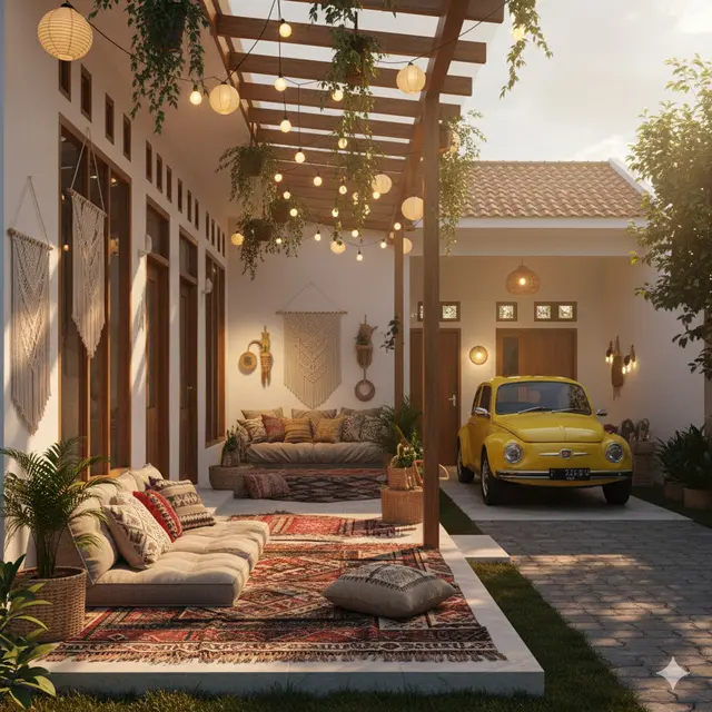 Teras Rumah Minimalis Menyatu Ruang Tamu dan Carport