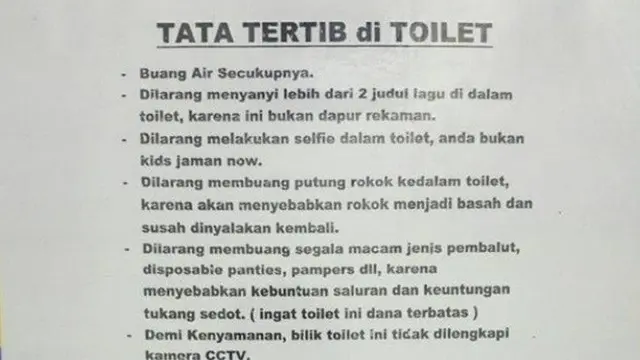 6 Tata Tertib di Toilet Ini Unik, Bikin Geleng Kepala