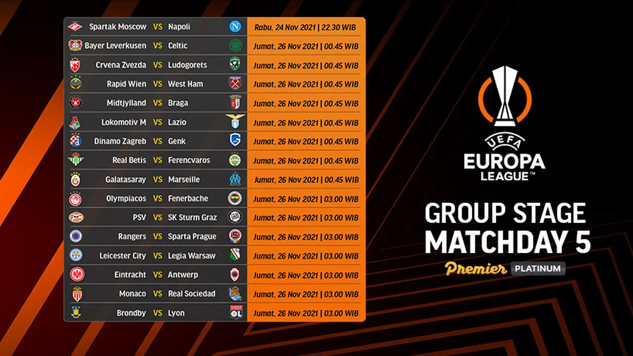 Jadwal dan Live Streaming Liga Europa Matchday 5 di Vidio, 24 dan 26 November 2021