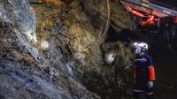 Seorang pekerja beraktivitas di tambang emas bawah tanah Pongkor milik PT Aneka Tambang Tbk (ANTAM), di Bogor, Jawa Barat, pada Kamis 16 Oktober 2025. (Daeng Mansur/AFP)