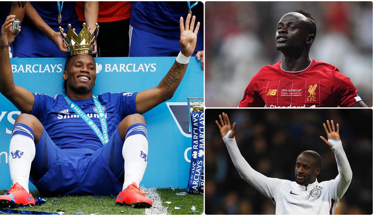 Didier Drgoba menjadi pemain asal benua Afrika yang sukses di kancah Premier League. Selain Drogba, ada beberapa pemain asal Afrika lain yang juga sukses di kompetisi liga Inggris. Berikut Didier Drogba dan pemain asal benua Afrika yang sukses di Premier League. (kolase foto AFP)