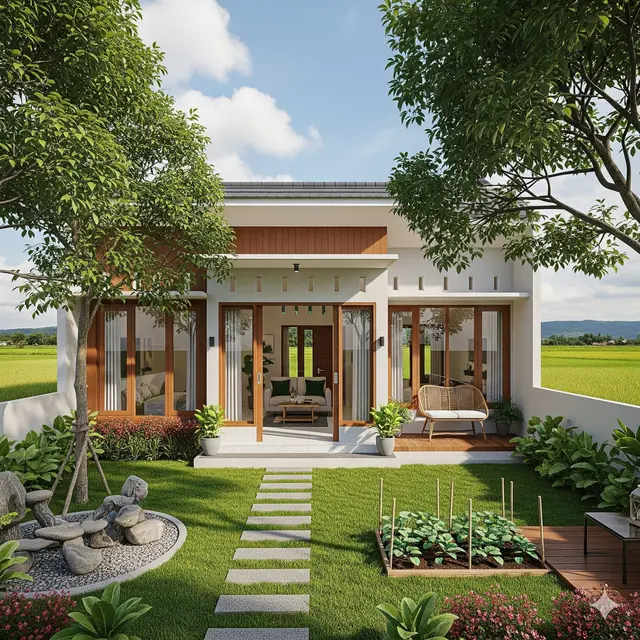 Rumah dengan Halaman Belakang Hijau